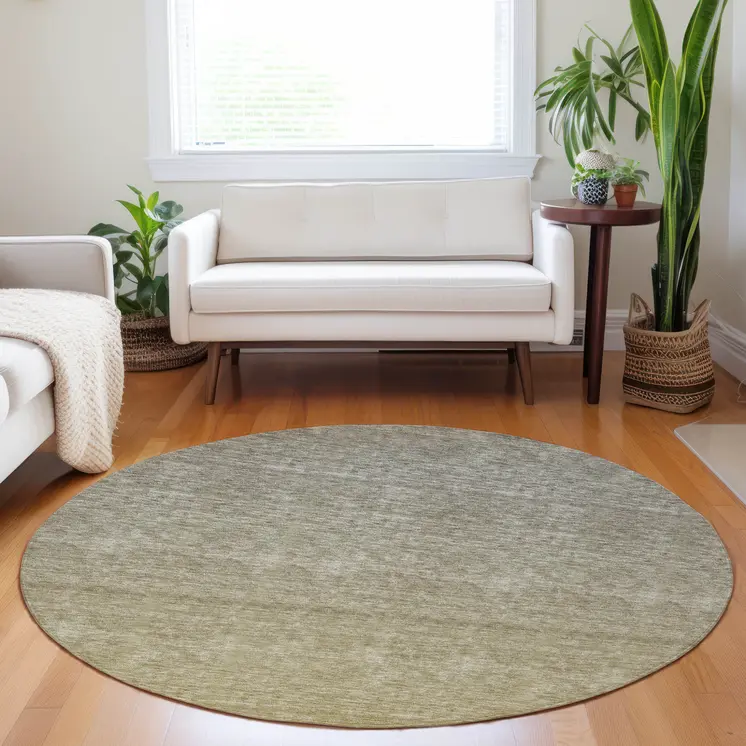 8' Gold Beige And Taupe Round Ombre Washable Indoor Outdoor Area Rug