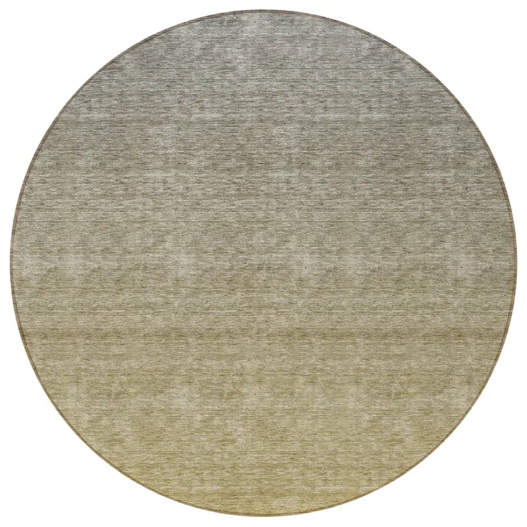 8' Gold Beige And Taupe Round Ombre Washable Indoor Outdoor Area Rug