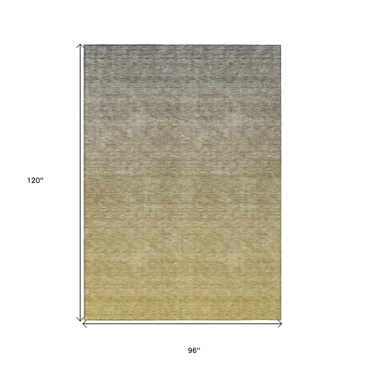 8' X 10' Gold Beige And Taupe Ombre Washable Indoor Outdoor Area Rug