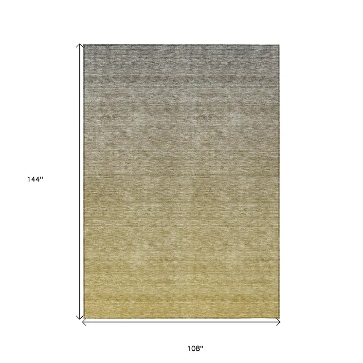 9' X 12' Gold Beige And Taupe Ombre Washable Indoor Outdoor Area Rug