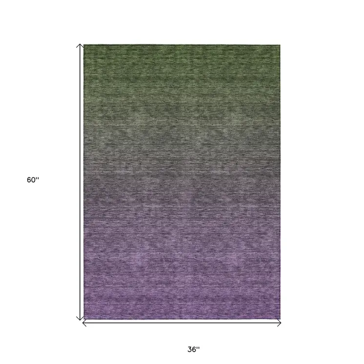 3' X 5' Purple Charcoal And Green Ombre Washable Indoor Outdoor Area Rug