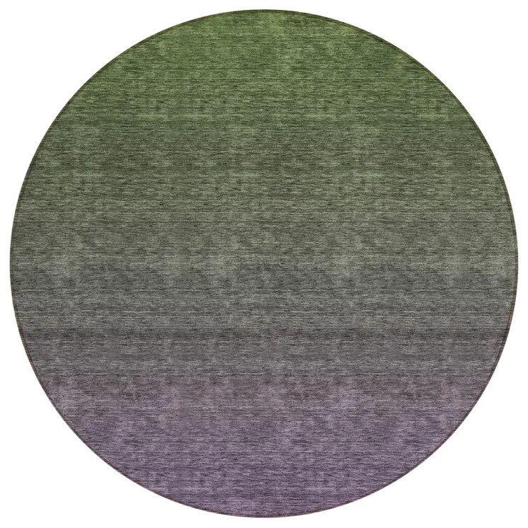 8' Purple Charcoal And Green Round Ombre Washable Indoor Outdoor Area Rug