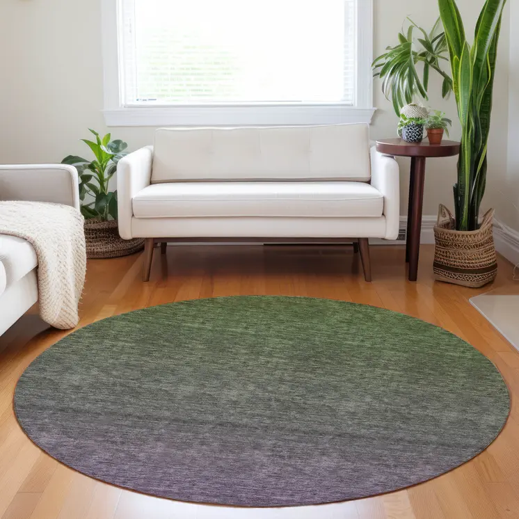 8' Purple Charcoal And Green Round Ombre Washable Indoor Outdoor Area Rug