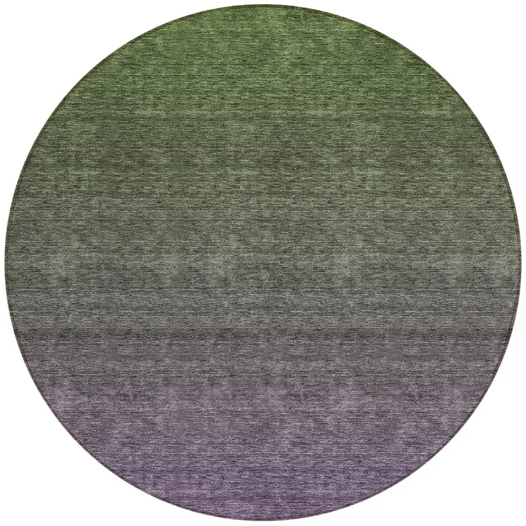 8' Purple Charcoal And Green Round Ombre Washable Indoor Outdoor Area Rug
