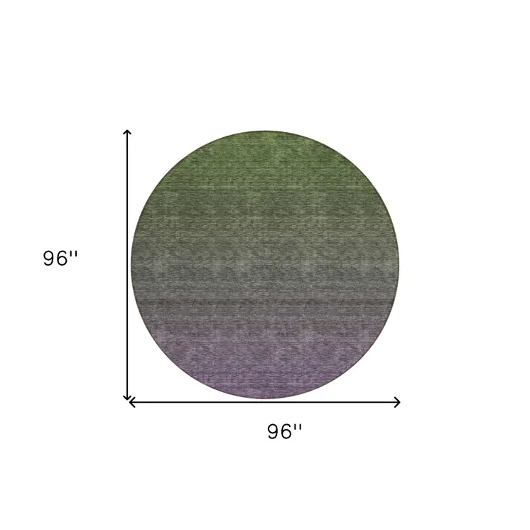 8' Purple Charcoal And Green Round Ombre Washable Indoor Outdoor Area Rug