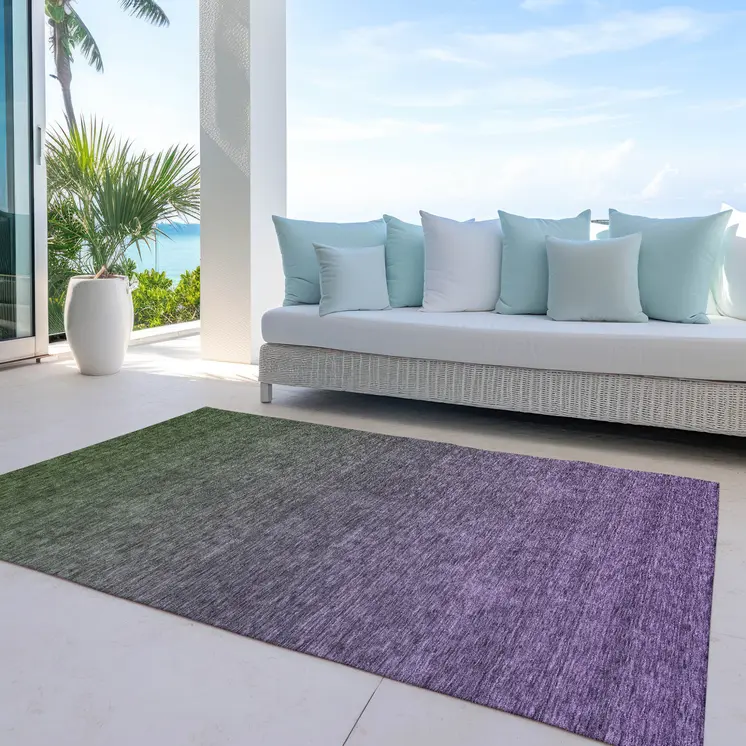 8' X 10' Purple Charcoal And Green Ombre Washable Indoor Outdoor Area Rug