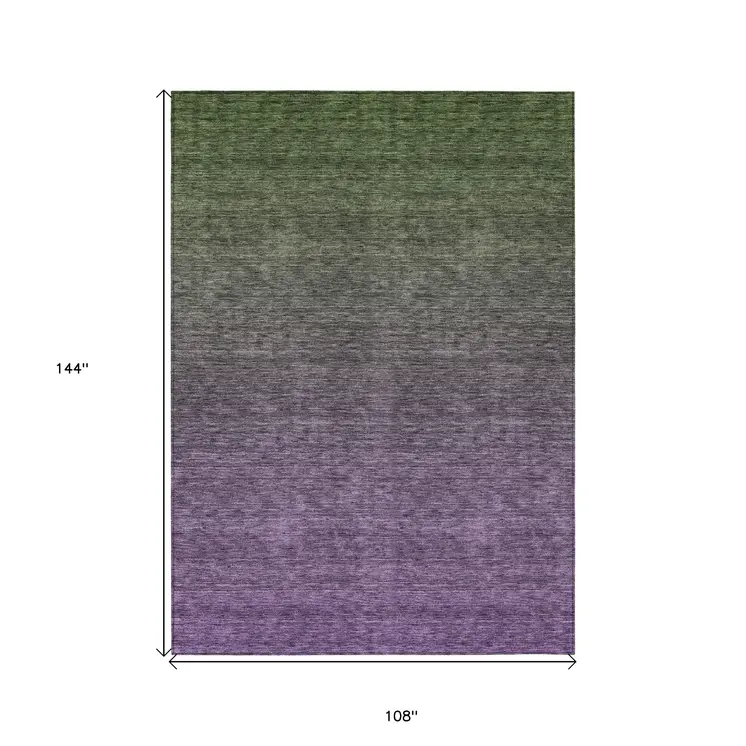 9' X 12' Purple Charcoal And Green Ombre Washable Indoor Outdoor Area Rug