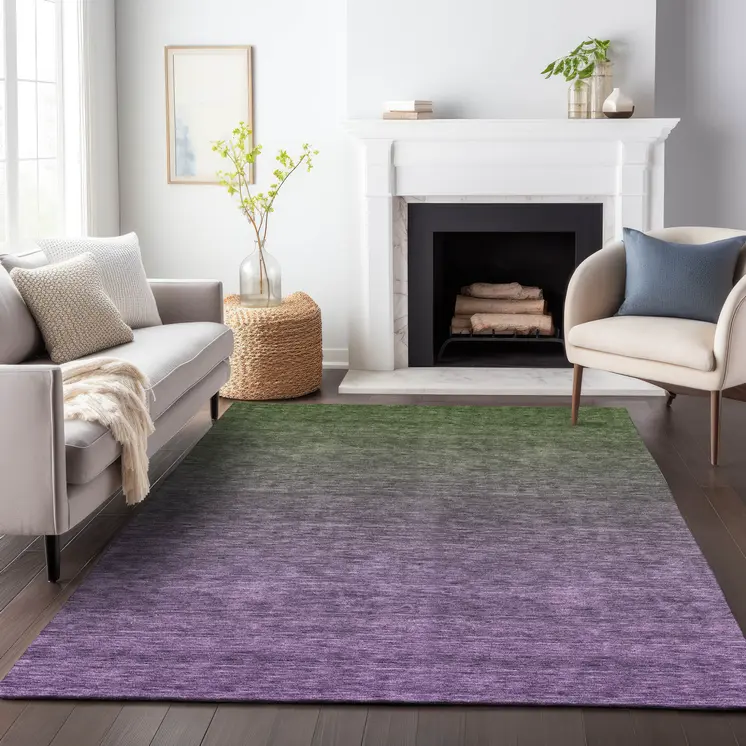 9' X 12' Purple Charcoal And Green Ombre Washable Indoor Outdoor Area Rug