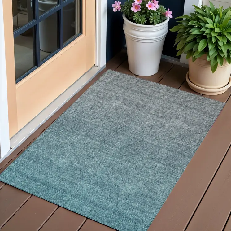 3' X 5' Teal Blue Gray And Charcoal Ombre Washable Indoor Outdoor Area Rug