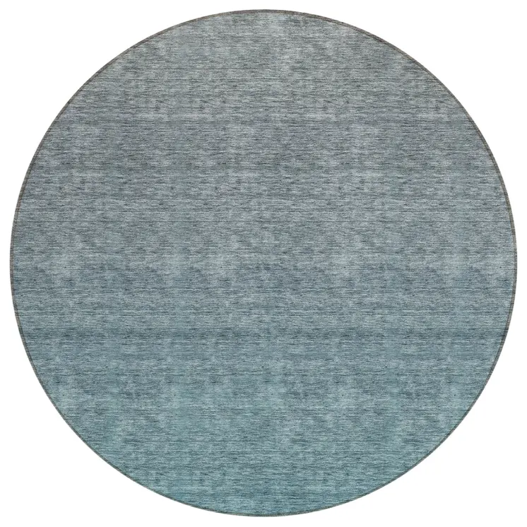 8' Teal Blue Gray And Charcoal Round Ombre Washable Indoor Outdoor Area Rug