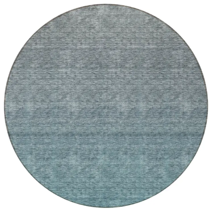 8' Teal Blue Gray And Charcoal Round Ombre Washable Indoor Outdoor Area Rug