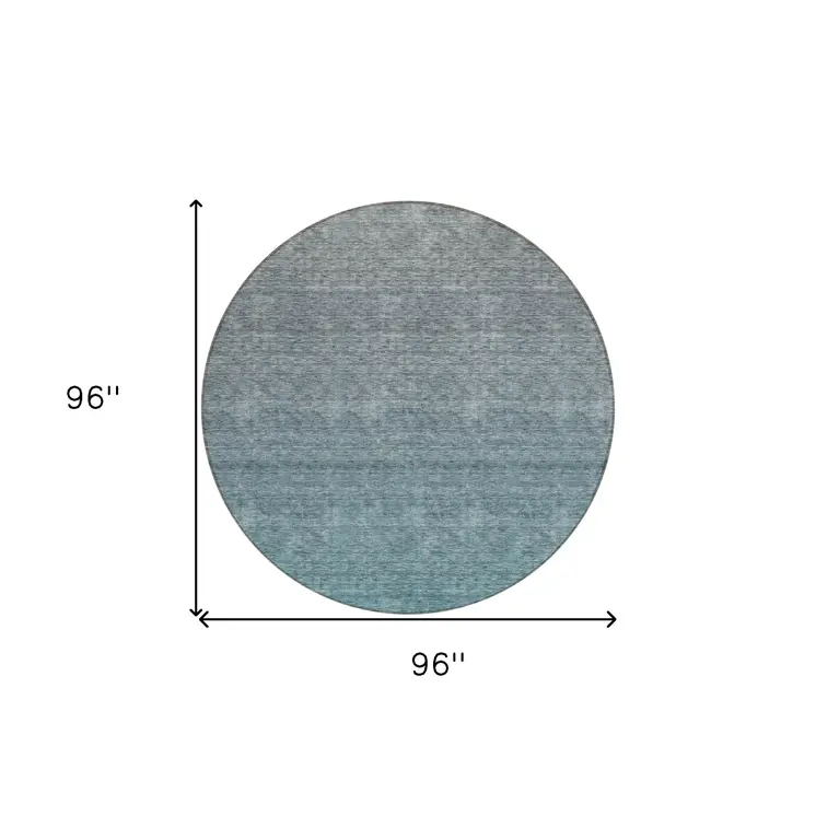 8' Teal Blue Gray And Charcoal Round Ombre Washable Indoor Outdoor Area Rug