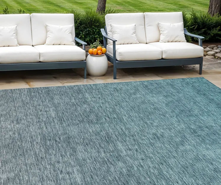 8' X 10' Teal Blue Gray And Charcoal Ombre Washable Indoor Outdoor Area Rug