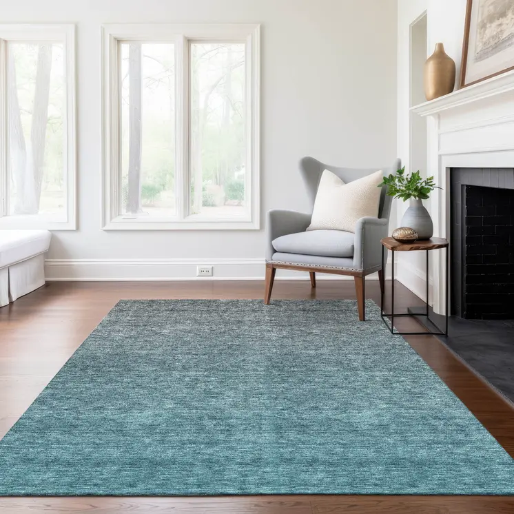 8' X 10' Teal Blue Gray And Charcoal Ombre Washable Indoor Outdoor Area Rug