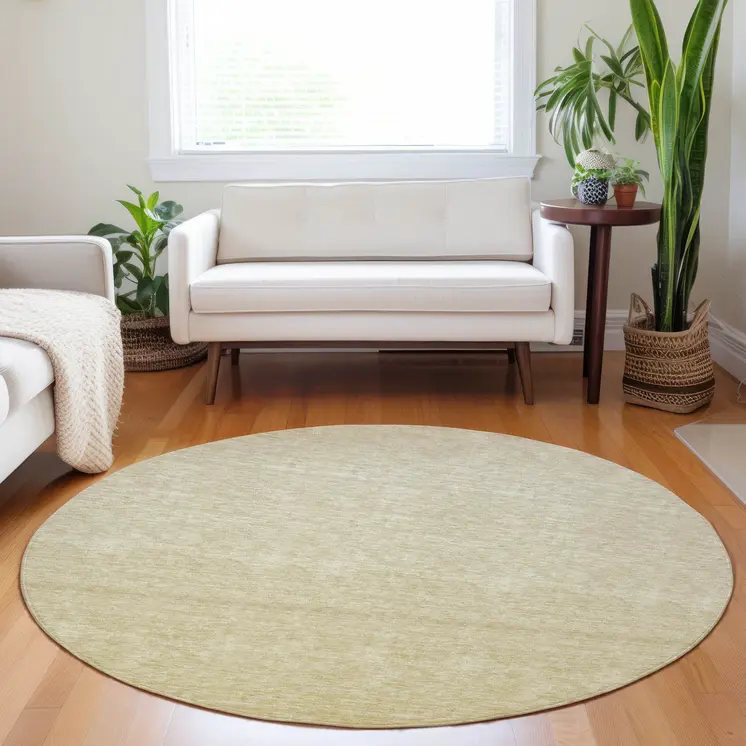 8' Wheat Gold And Tan Round Ombre Washable Indoor Outdoor Area Rug