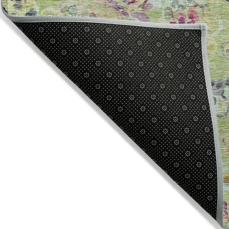 8' X 10' Artichoke Green And Pink Paisley Washable Indoor Outdoor Area Rug