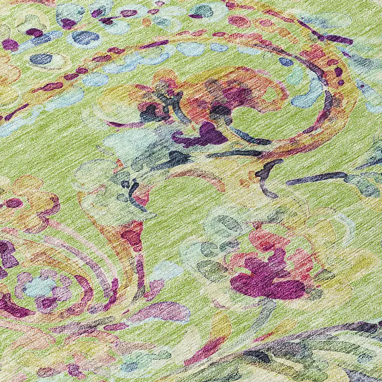 10' X 14' Artichoke Green And Pink Paisley Washable Indoor Outdoor Area Rug