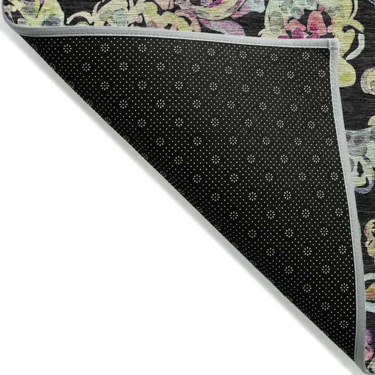 10' X 14' Black And Artichoke Green Paisley Washable Indoor Outdoor Area Rug