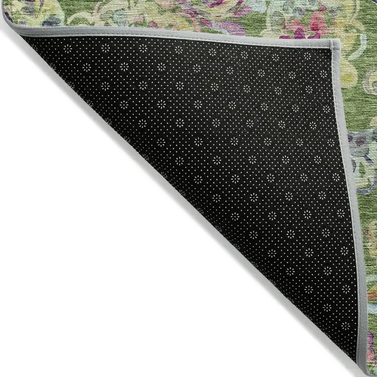 5' X 8' Fern Green And Artichoke Green Paisley Washable Indoor Outdoor Area Rug