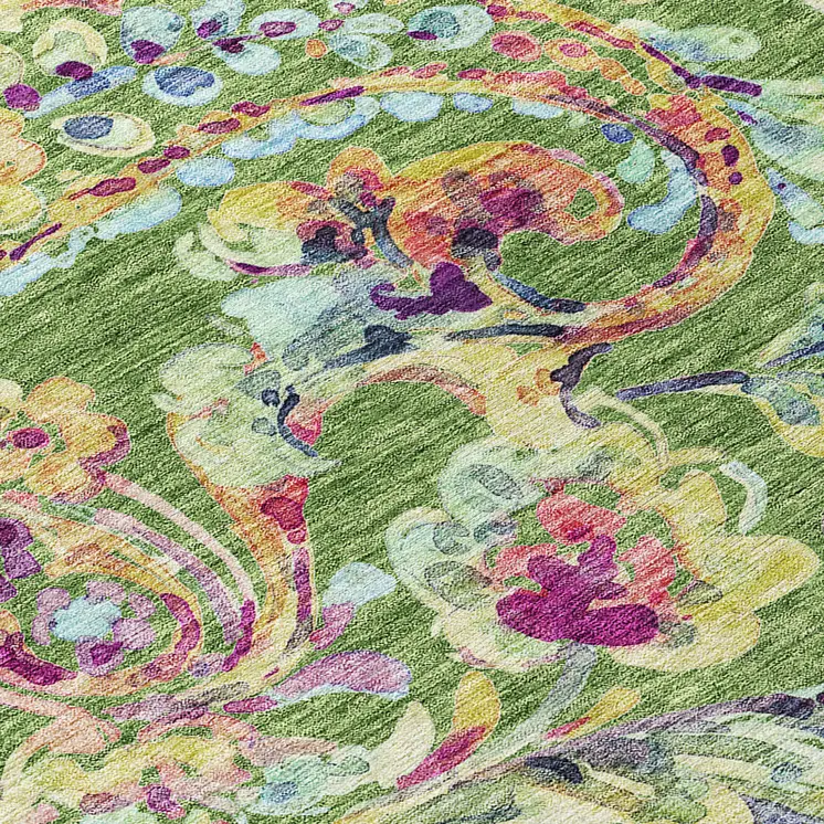10' X 14' Fern Green And Artichoke Green Paisley Washable Indoor Outdoor Area Rug
