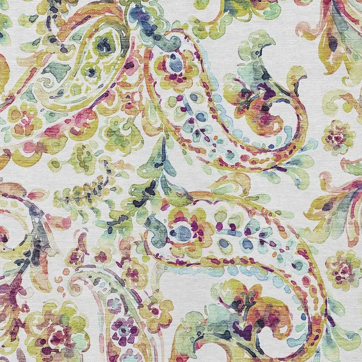 5' X 8' Ivory Fern Green And Artichoke Green Paisley Washable Indoor Outdoor Area Rug