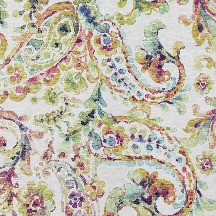 9' X 12' Ivory Fern Green And Artichoke Green Paisley Washable Indoor Outdoor Area Rug