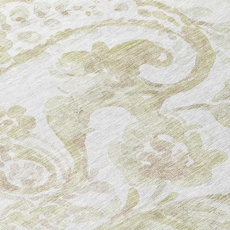 8' Beige Tan And Ivory Round Paisley Washable Indoor Outdoor Area Rug