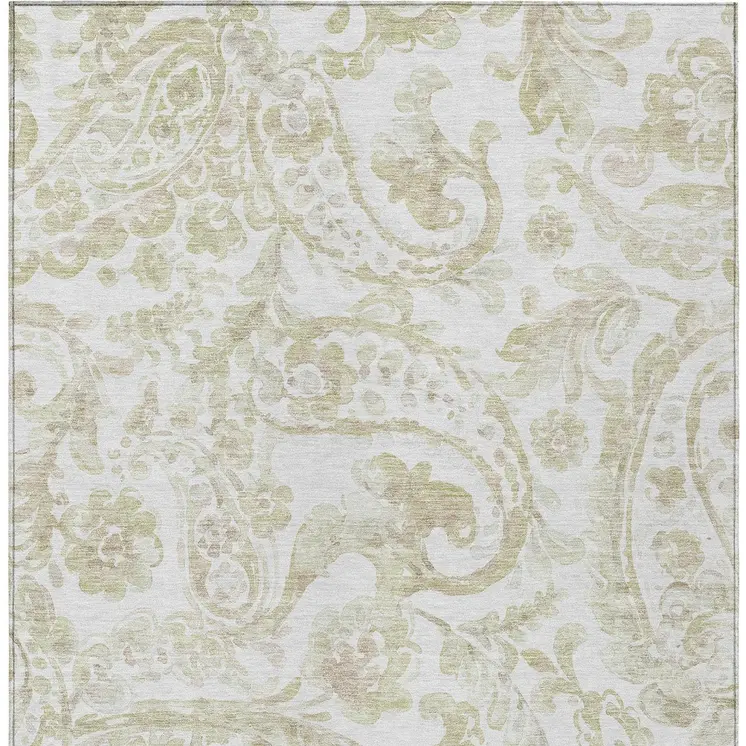 8' X 10' Beige Tan And Ivory Paisley Washable Indoor Outdoor Area Rug