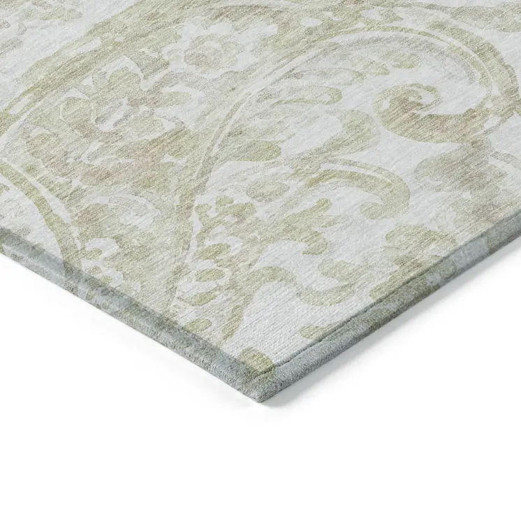8' X 10' Beige Tan And Ivory Paisley Washable Indoor Outdoor Area Rug