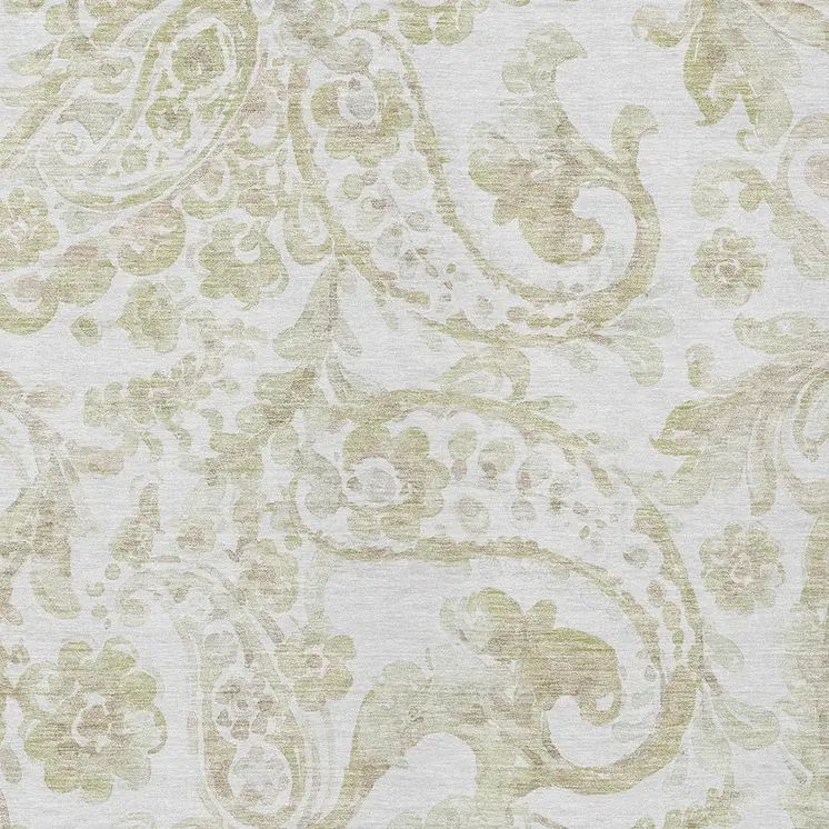8' X 10' Beige Tan And Ivory Paisley Washable Indoor Outdoor Area Rug