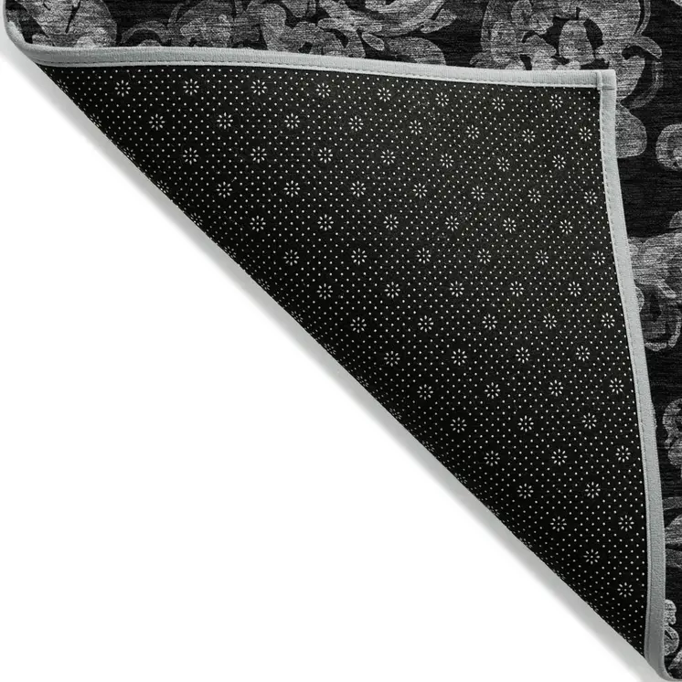 5' X 8' Black Gray And Charcoal Paisley Washable Indoor Outdoor Area Rug