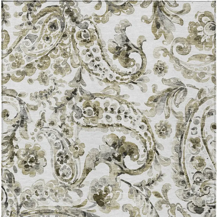 9' X 12' Brown Ivory And Tan Paisley Washable Indoor Outdoor Area Rug