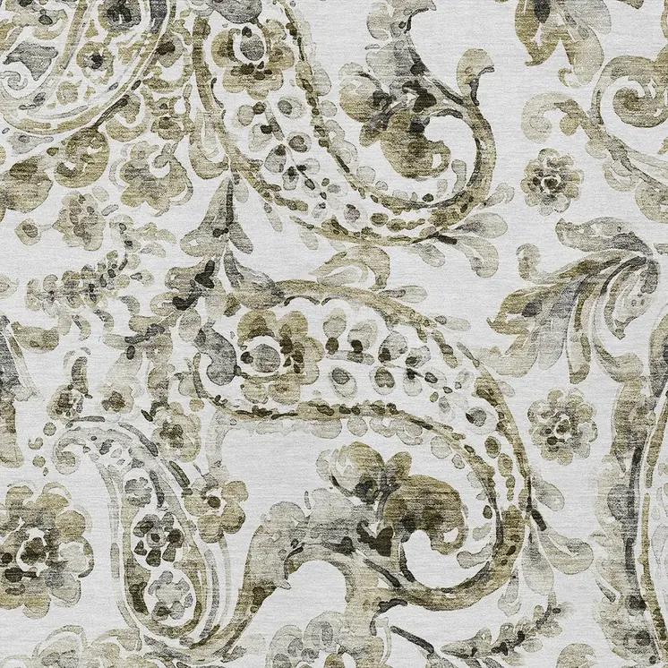 9' X 12' Brown Ivory And Tan Paisley Washable Indoor Outdoor Area Rug