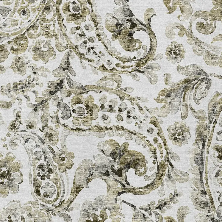 10' X 14' Brown Ivory And Tan Paisley Washable Indoor Outdoor Area Rug