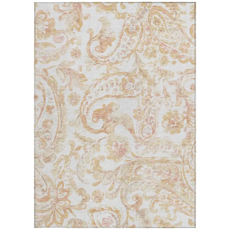 3' X 5' Coral Ivory And Peach Paisley Washable Indoor Outdoor Area Rug