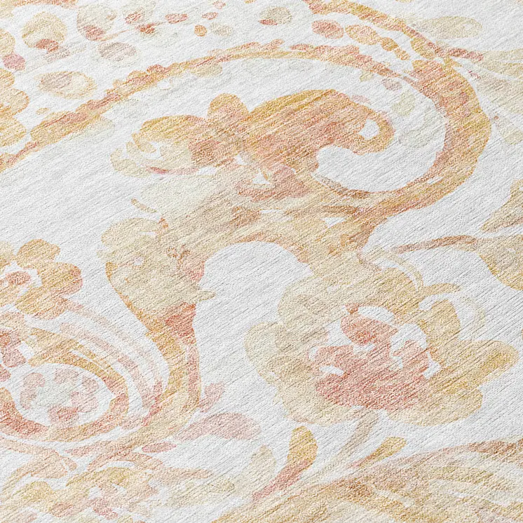 3' X 5' Coral Ivory And Peach Paisley Washable Indoor Outdoor Area Rug