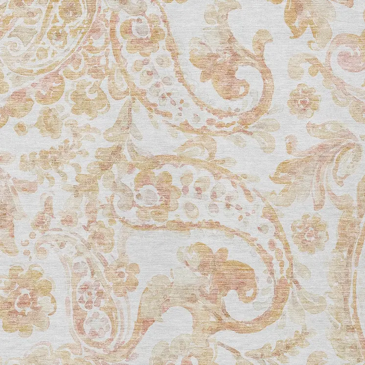 5' X 8' Coral Ivory And Peach Paisley Washable Indoor Outdoor Area Rug