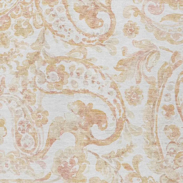 10' X 14' Coral Ivory And Peach Paisley Washable Indoor Outdoor Area Rug