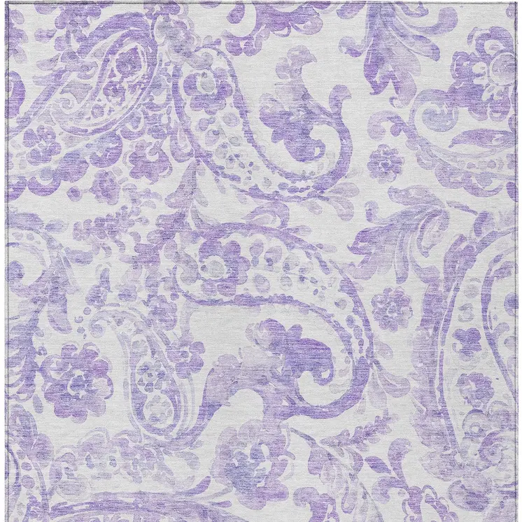 3' X 5' Lavender Ivory And Purple Paisley Washable Indoor Outdoor Area Rug