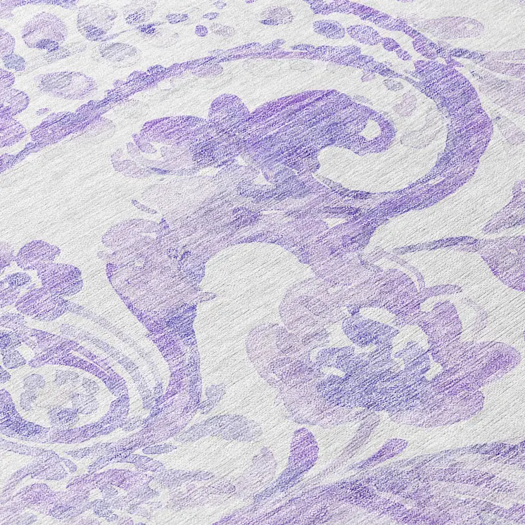 8' Lavender Ivory And Purple Round Paisley Washable Indoor Outdoor Area Rug