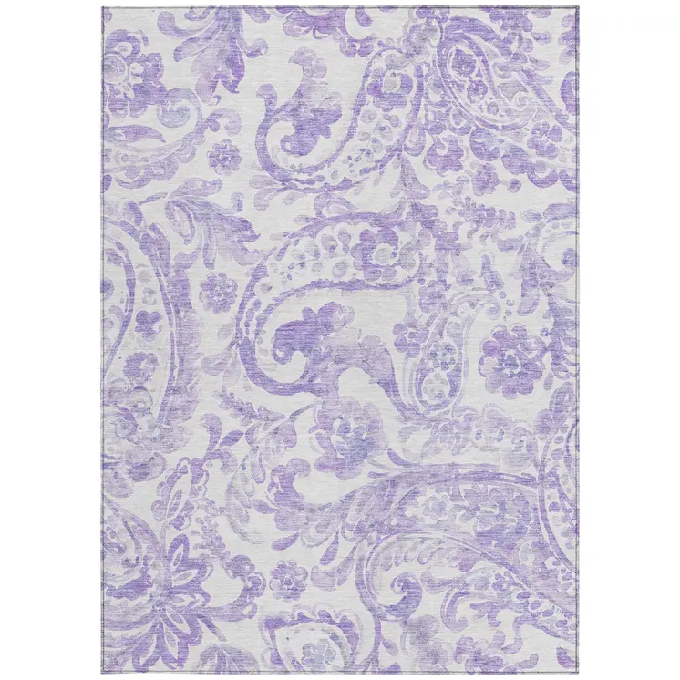 10' X 14' Lavender Ivory And Purple Paisley Washable Indoor Outdoor Area Rug