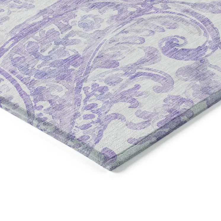 10' X 14' Lavender Ivory And Purple Paisley Washable Indoor Outdoor Area Rug