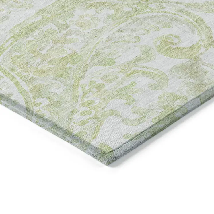 3' X 5' Sage Green And Ivory Paisley Washable Indoor Outdoor Area Rug