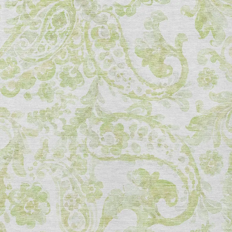 3' X 5' Sage Green And Ivory Paisley Washable Indoor Outdoor Area Rug