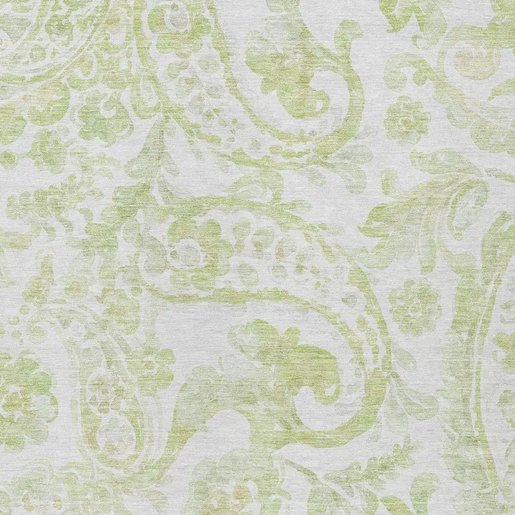 5' X 8' Sage Green And Ivory Paisley Washable Indoor Outdoor Area Rug
