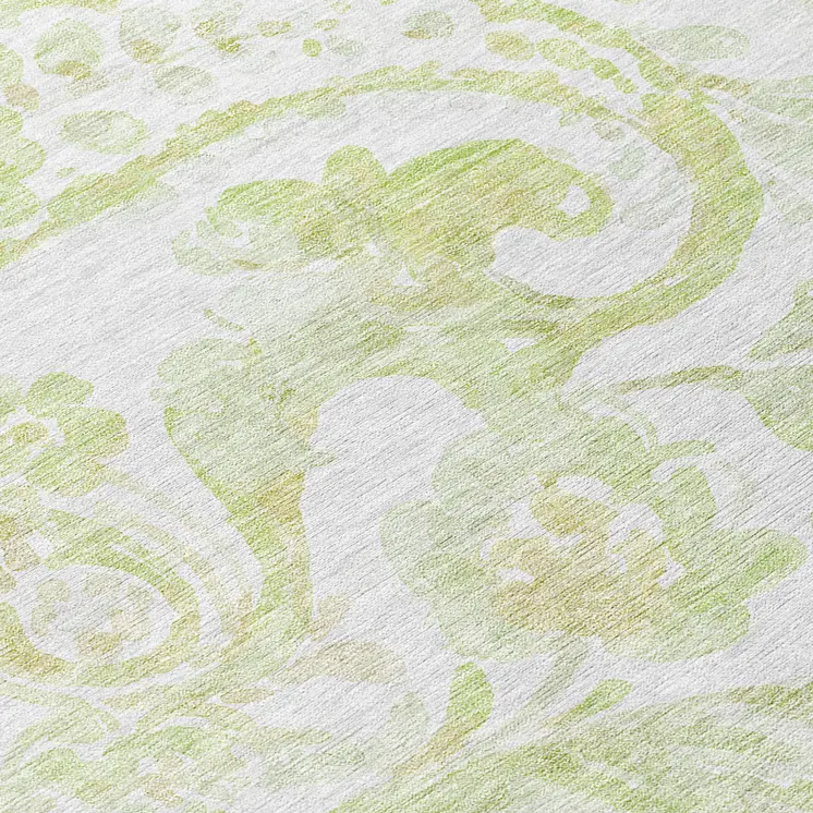 8' Sage Green And Ivory Round Paisley Washable Indoor Outdoor Area Rug