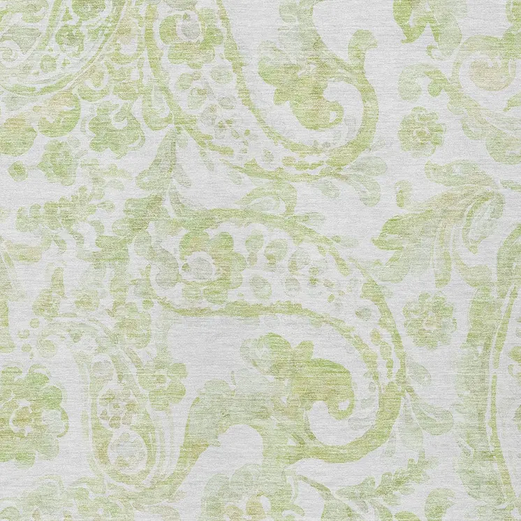 8' X 10' Sage Green And Ivory Paisley Washable Indoor Outdoor Area Rug