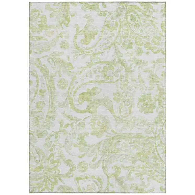 10' X 14' Sage Green And Ivory Paisley Washable Indoor Outdoor Area Rug