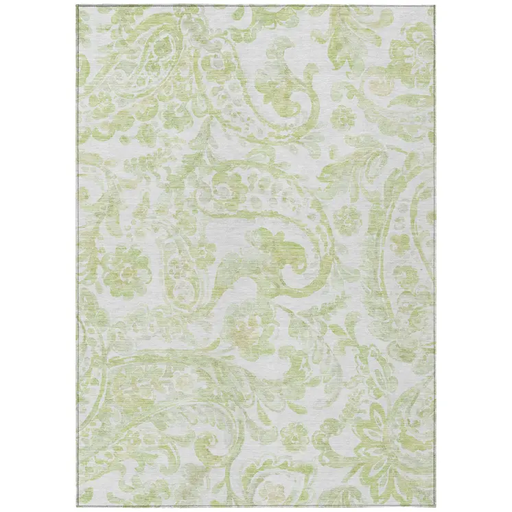 10' X 14' Sage Green And Ivory Paisley Washable Indoor Outdoor Area Rug
