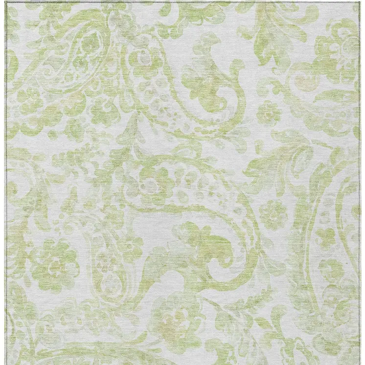 10' X 14' Sage Green And Ivory Paisley Washable Indoor Outdoor Area Rug